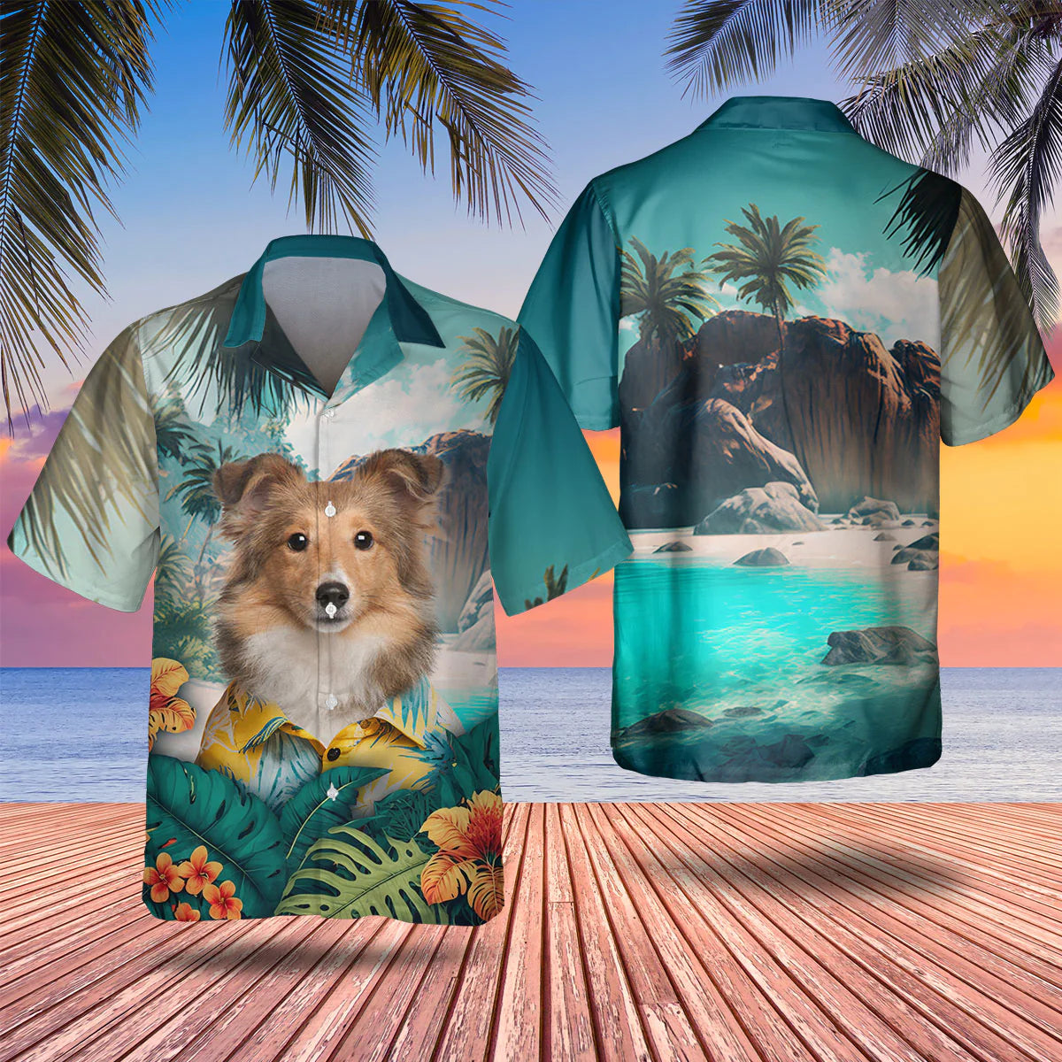 Shetland Sheepdog - 3D Tropical Hawaiian Shirt