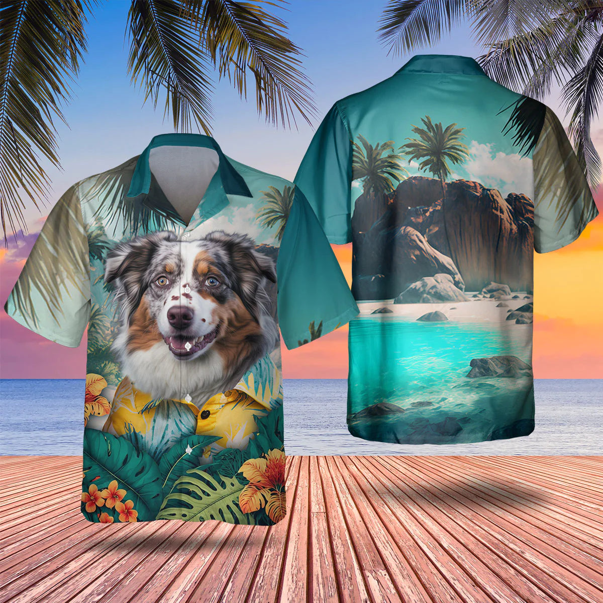 Australian Shepherd AI - 3D Tropical Hawaiian Shirt