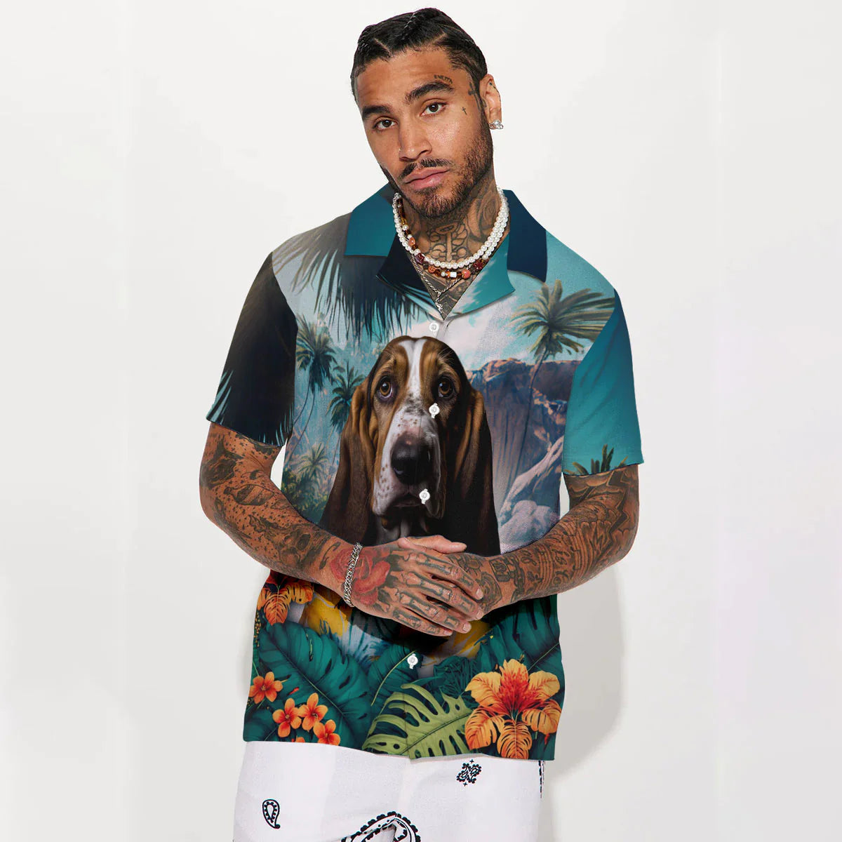 Basset Hound AI - 3D Tropical Hawaiian Shirt