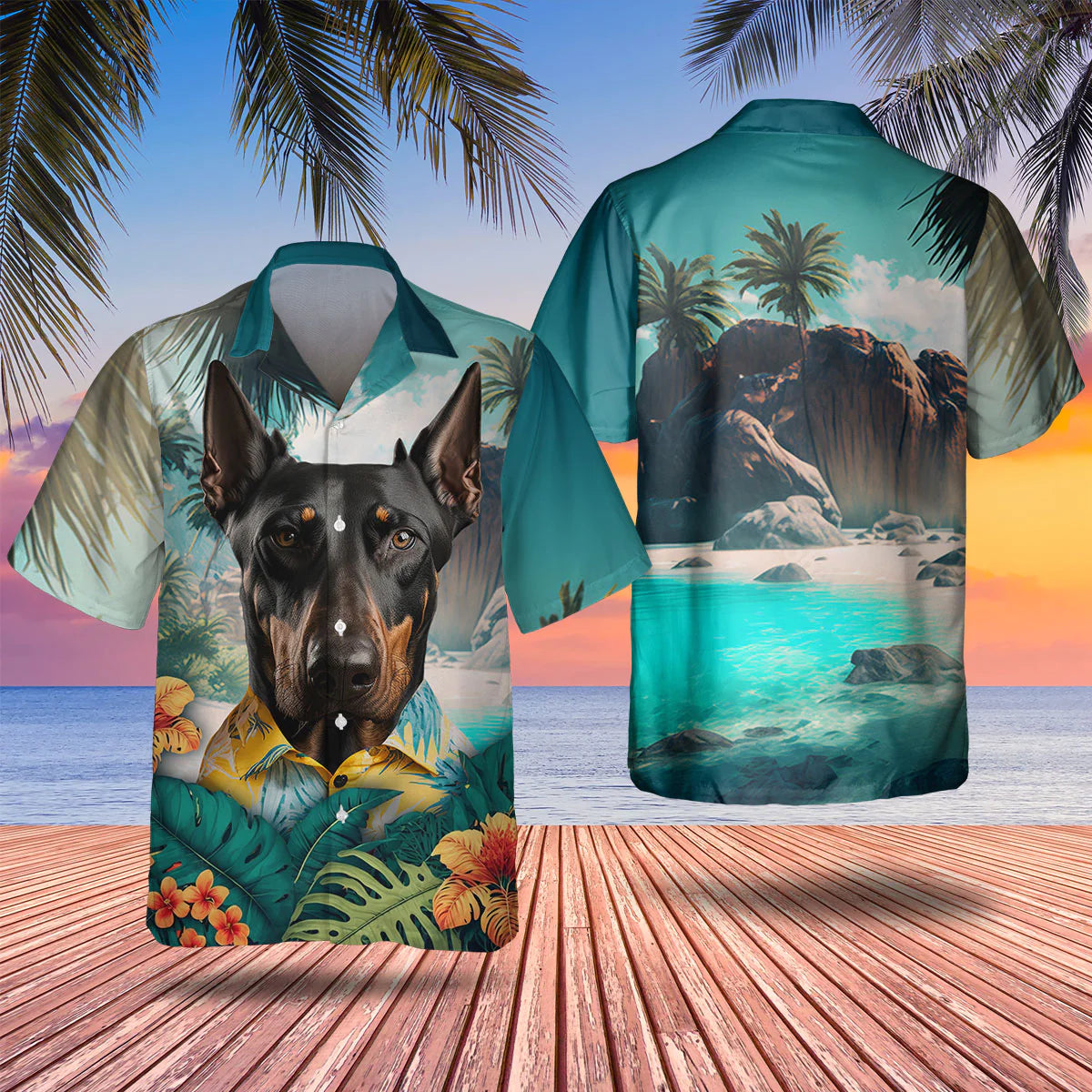 Doberman Pinscher - 3D Tropical Hawaiian Shirt