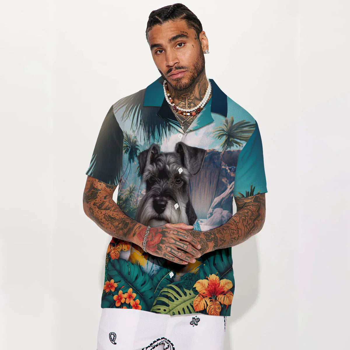 Miniature Schnauzer - 3D Tropical Hawaiian Shirt