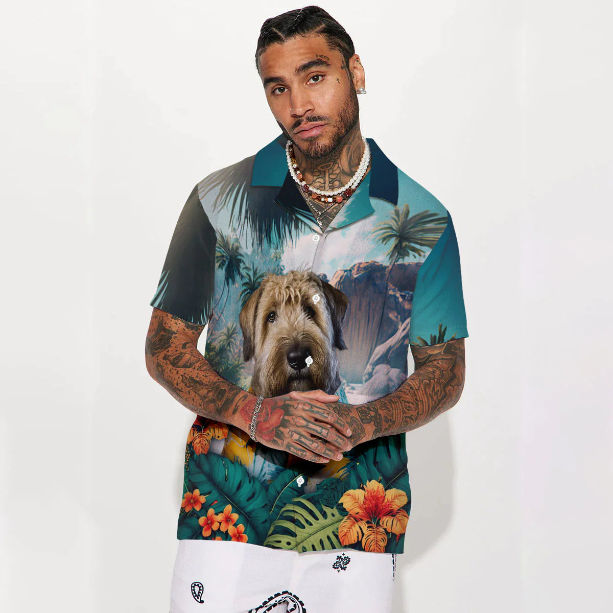 Soft-coated Wheaten Terrier - 3D Tropical Hawaiian Shirt