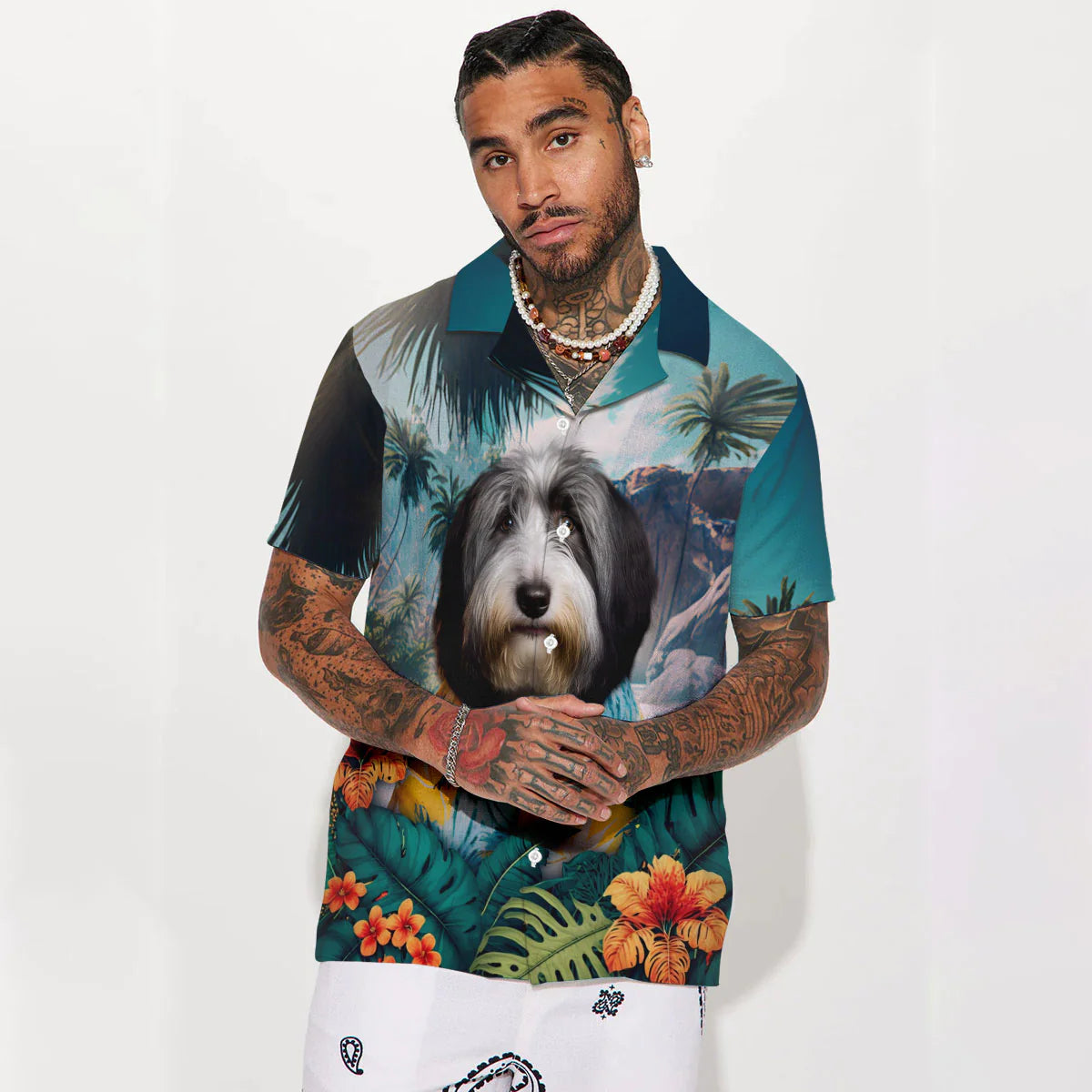 Bearded Collie AI - 3D Tropical Hawaiian Shirt