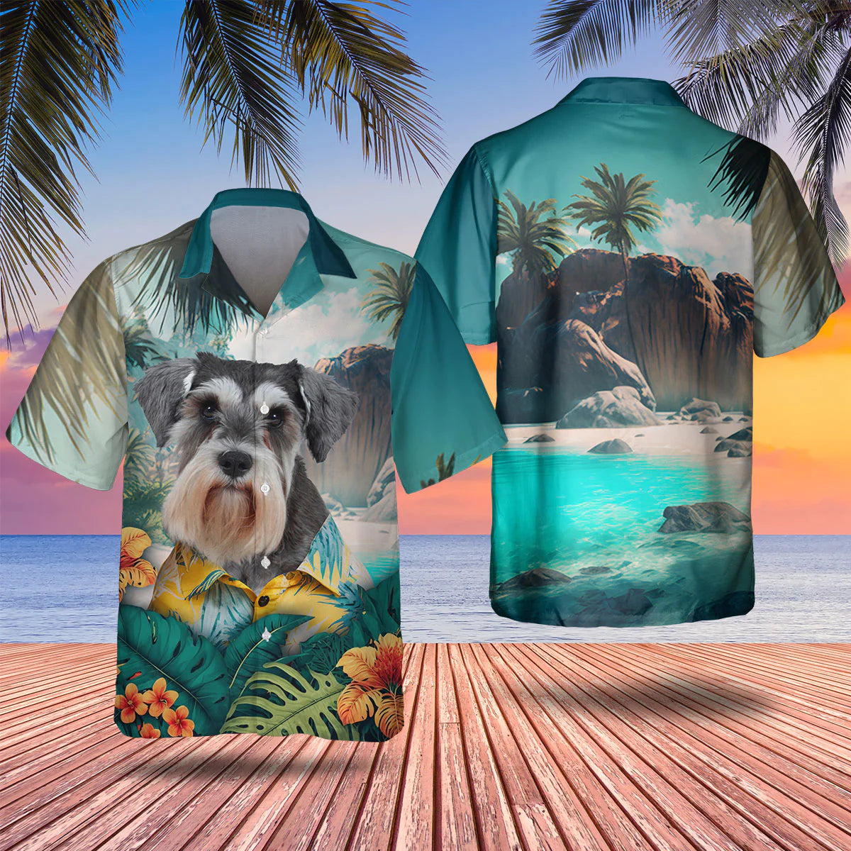Miniature Schnauzer - 3D Tropical Hawaiian Shirt