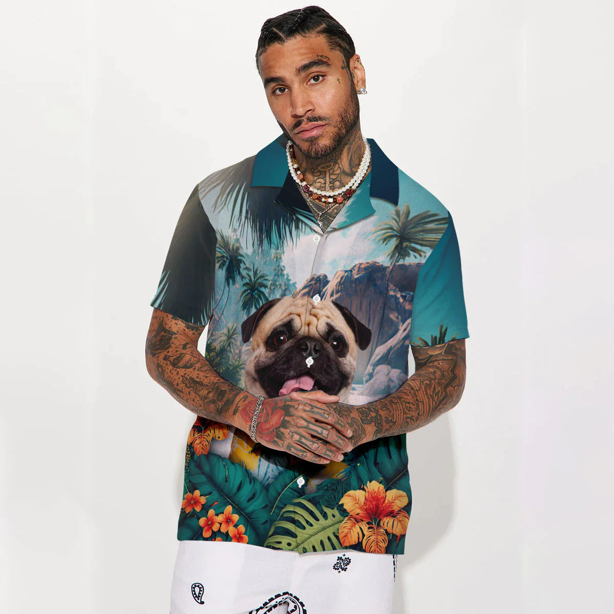 Pug - 3D Tropical Hawaiian Shirt