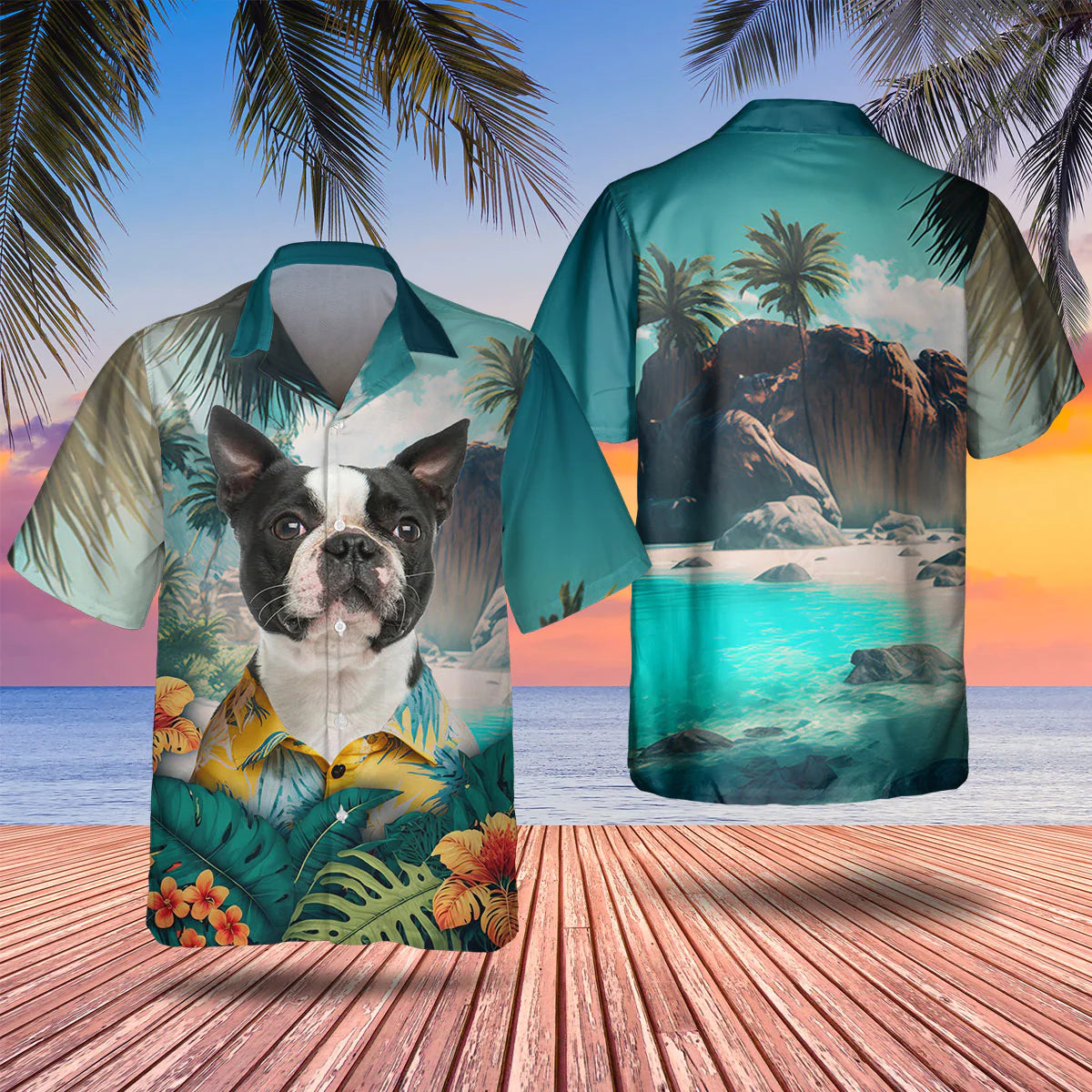 Boston Terrier - 3D Tropical Hawaiian Shirt