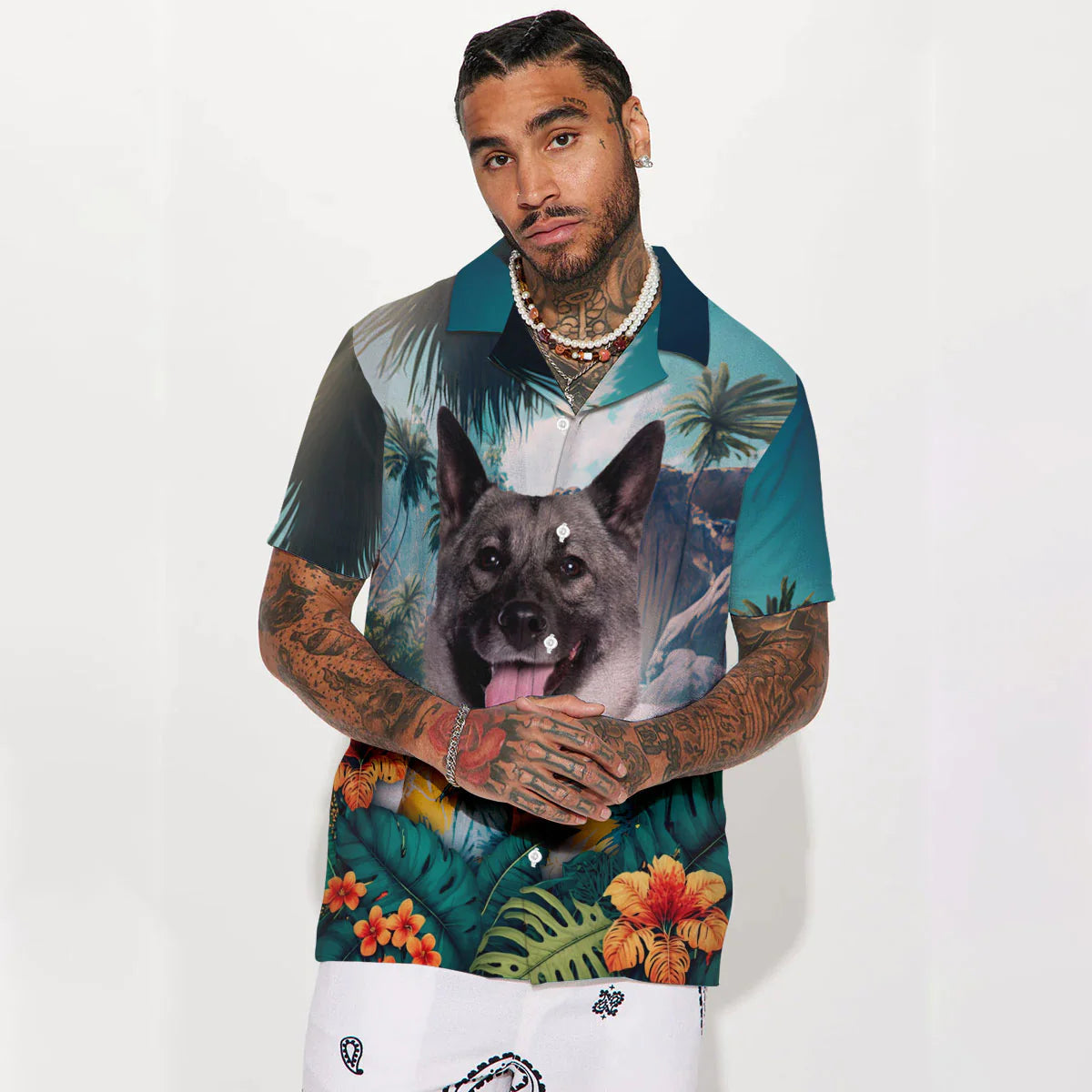 Norwegian Elkhound - 3D Tropical Hawaiian Shirt