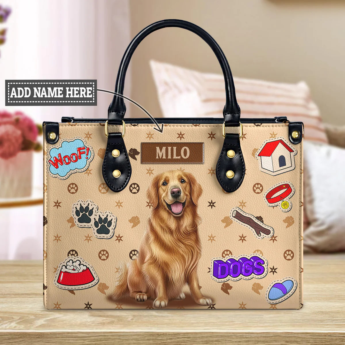 Golden Retriever Funny Paw Leather Bag