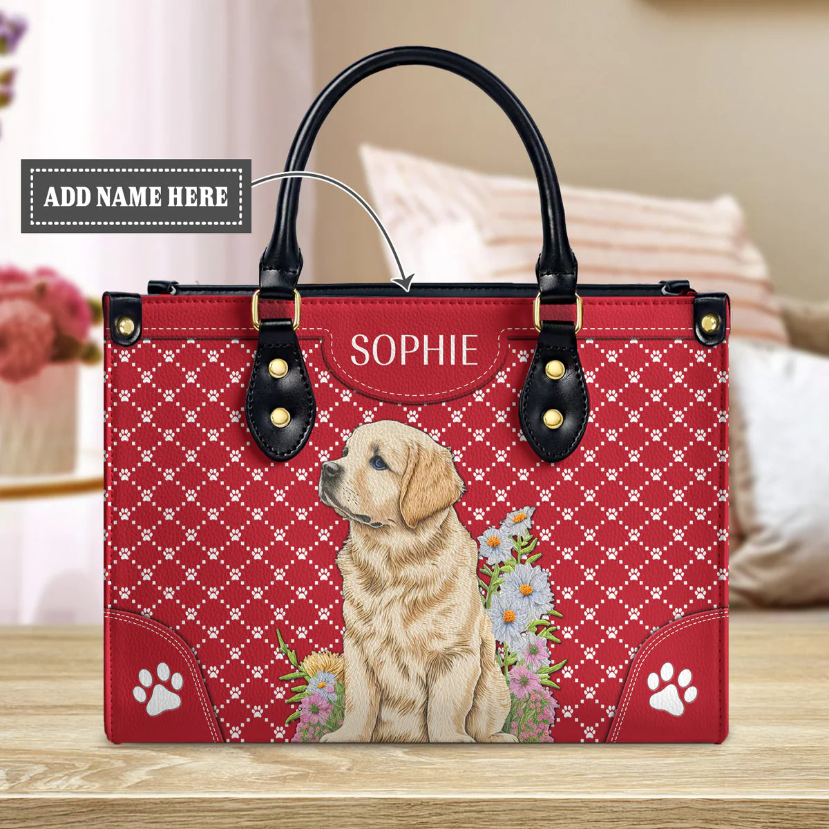 Goldeme Embroidery Style Red And White Golden Leather Bag