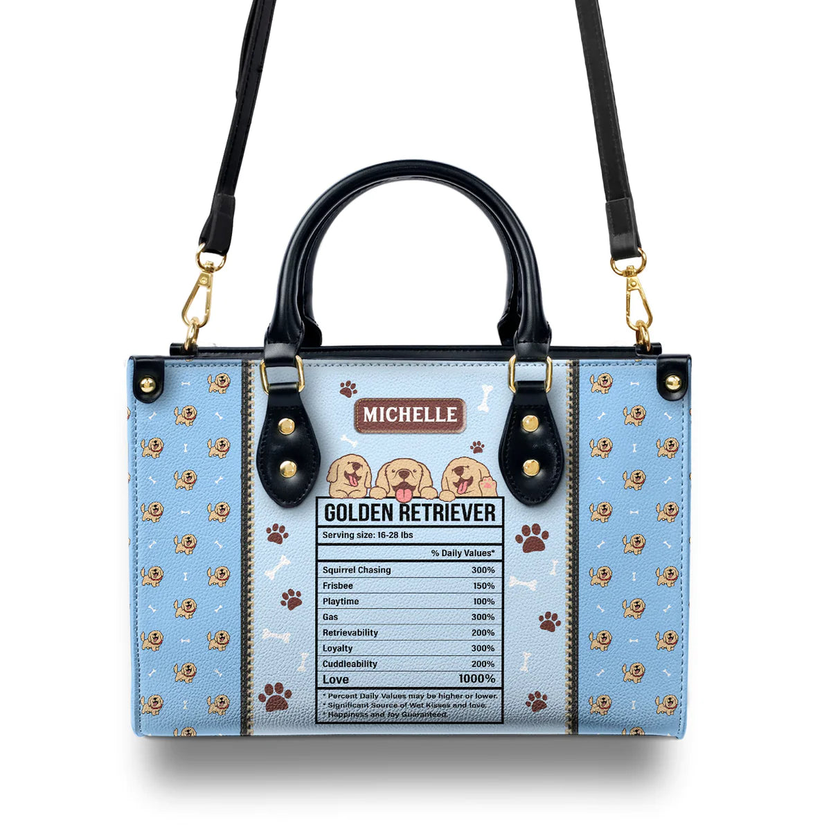 Golden Retriever Nutrition Facts Leather Bag