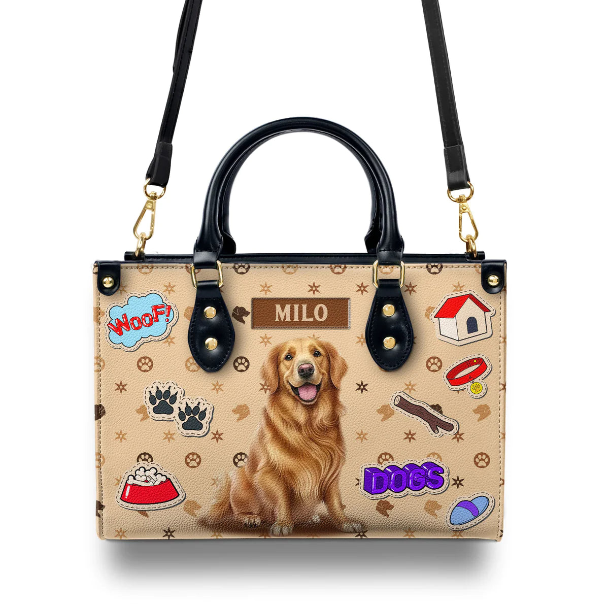 Golden Retriever Funny Paw Leather Bag