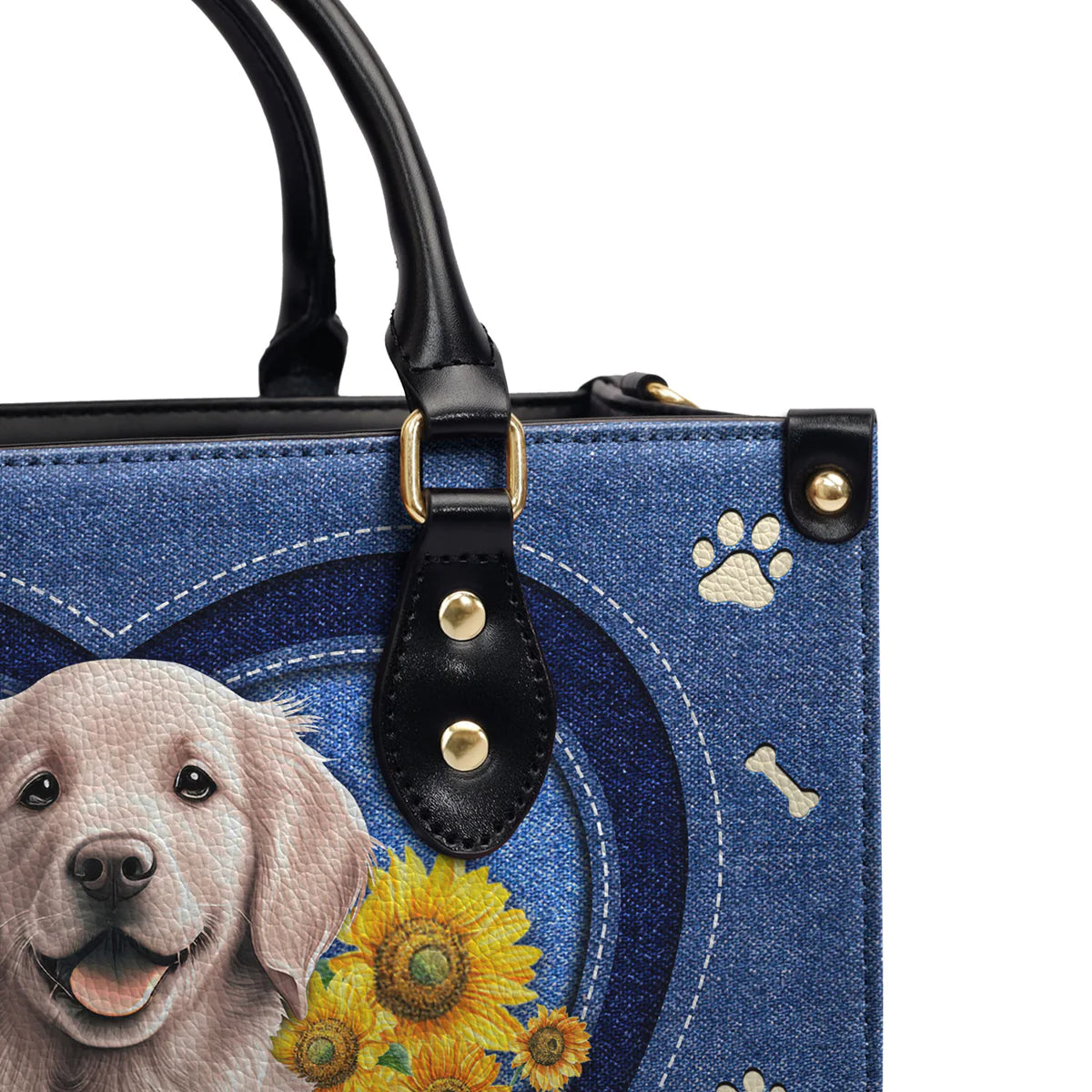 Golden Retriever Lover Denim Style Leather Bag