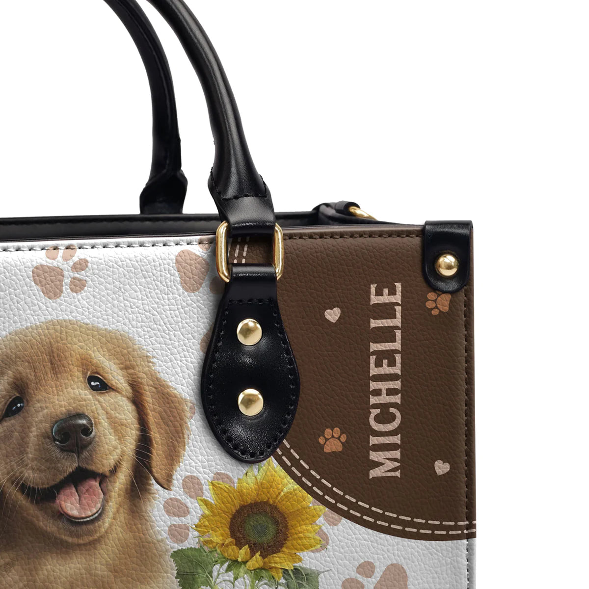 Golden Retriever Sunflowers Leather Bag