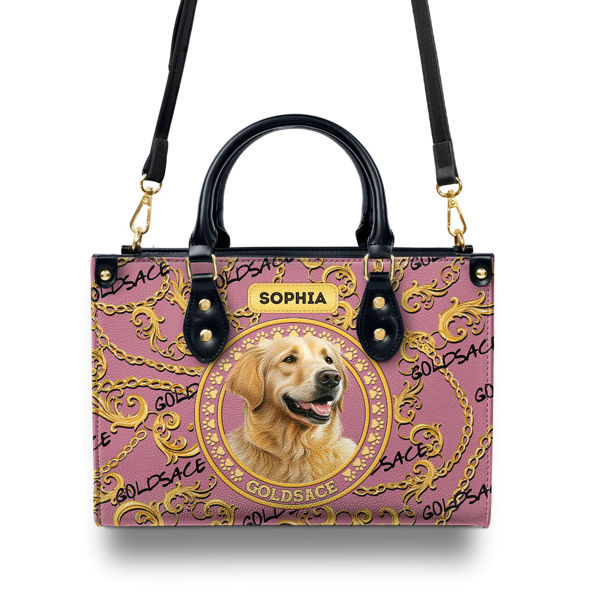 Pink Golden Goldsace Leather Bag