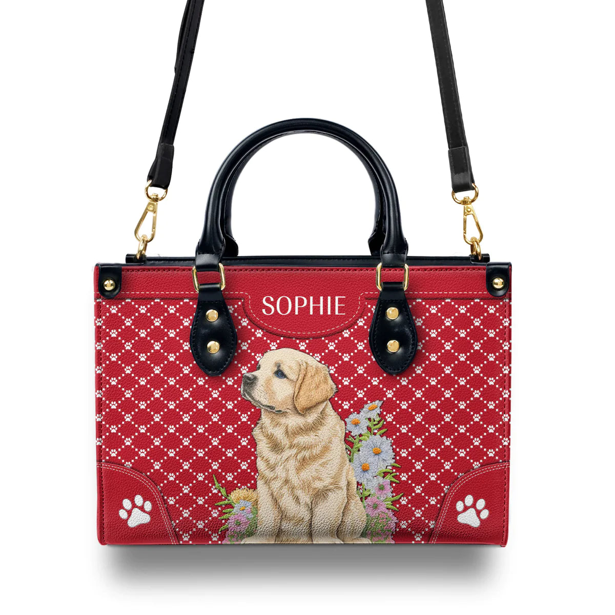 Goldeme Embroidery Style Red And White Golden Leather Bag