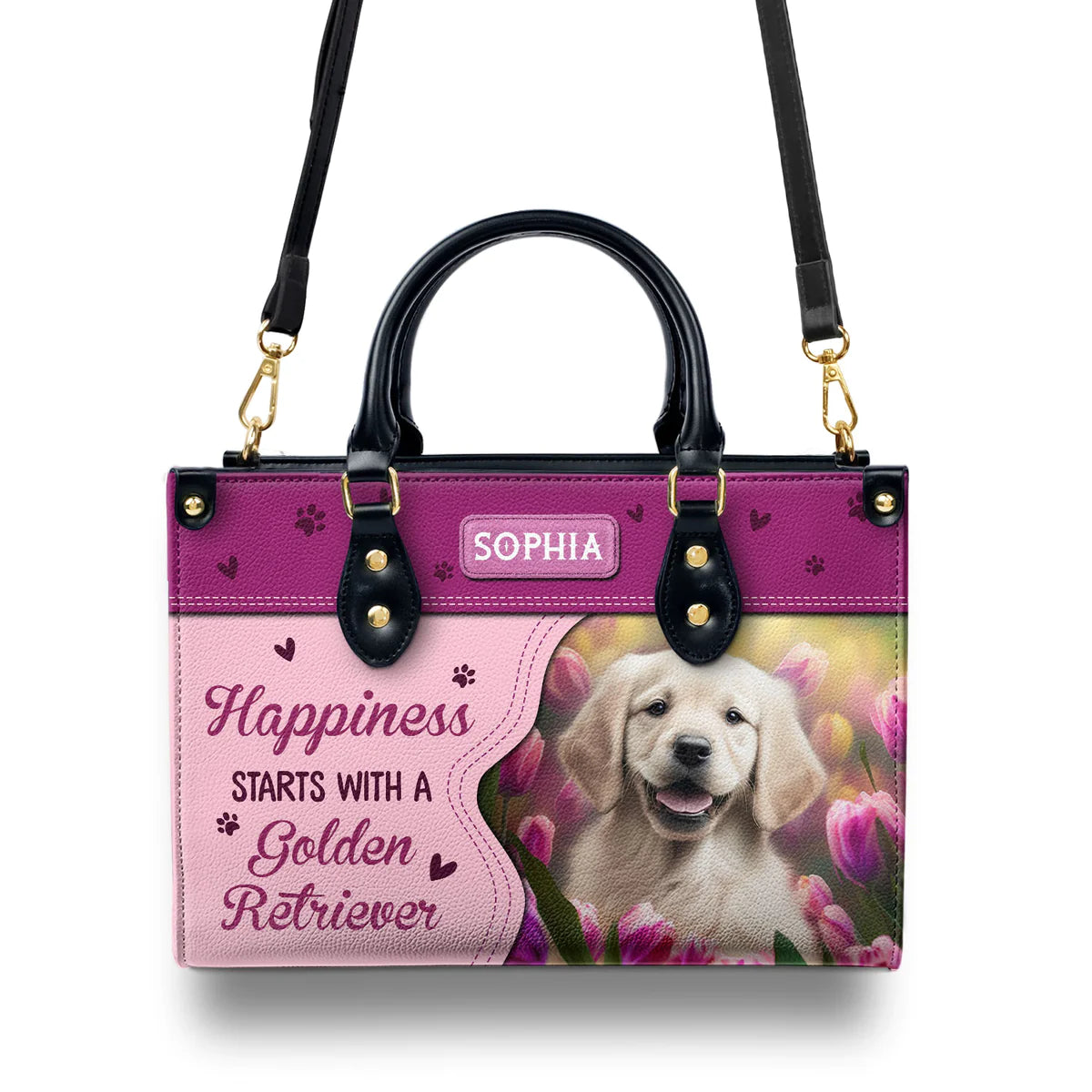 Happiness Starts With A Golden Retriever Leather Bag