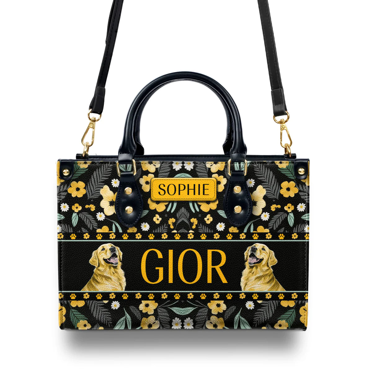 Gior Cute Golden Retriever Yellow Flower Leather Bag
