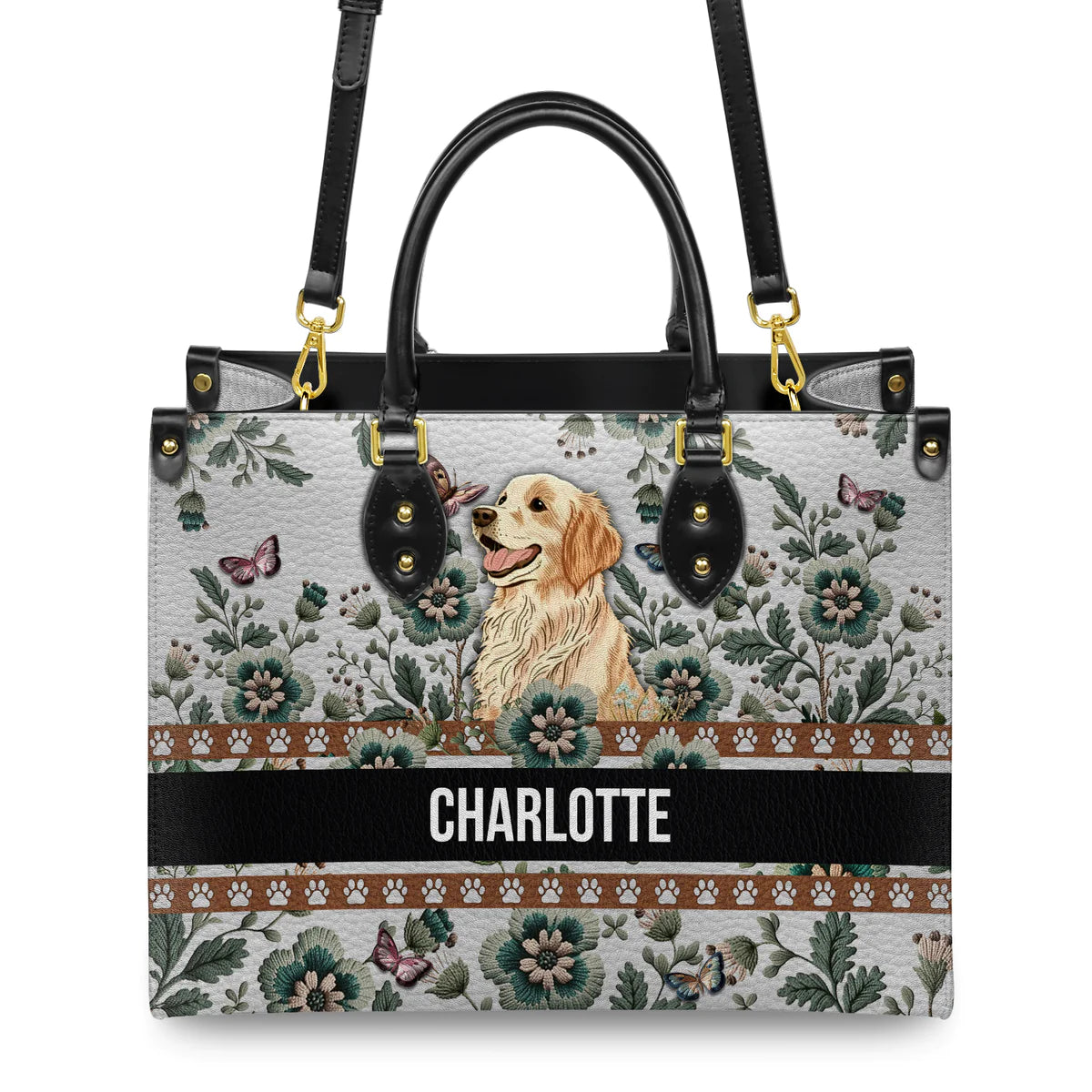 Gior Cute Golden With Butterfly Embroidery Style Leather Bag