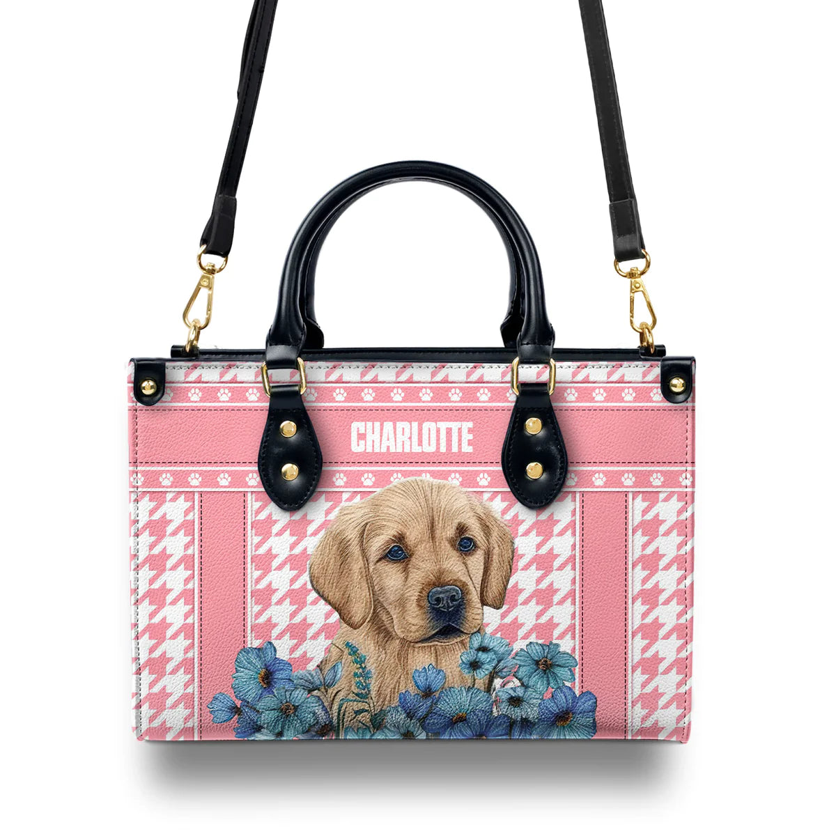 Gior Pink Houndstooth Pattern Baby Golden Leather Bag