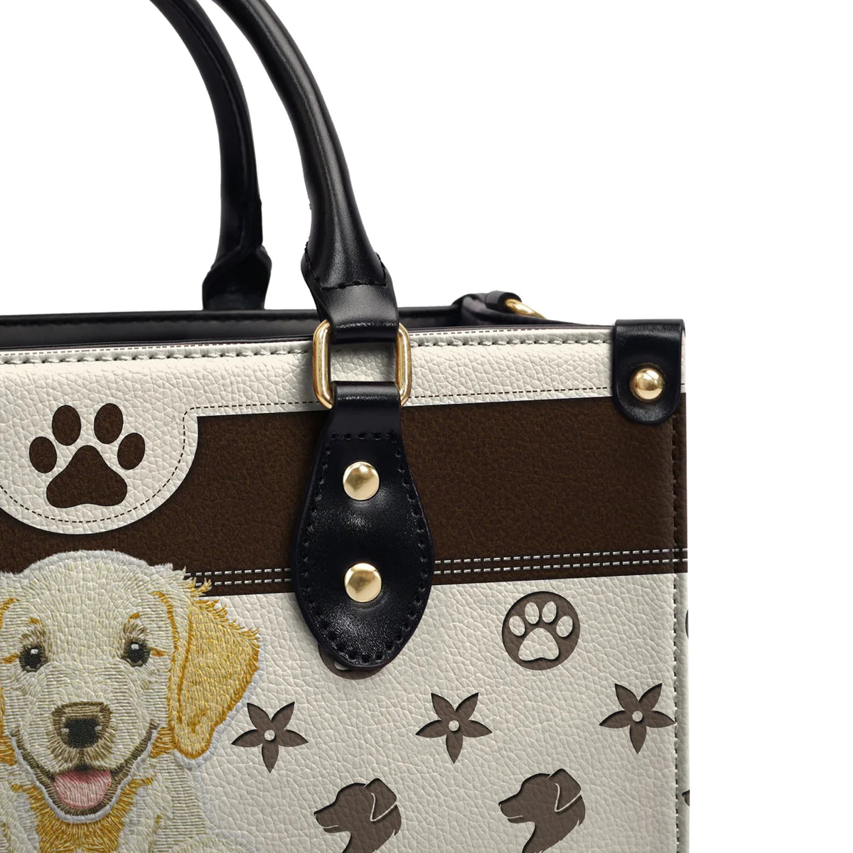 Golden Retriever Puppy Embroidery Style Leather Bag