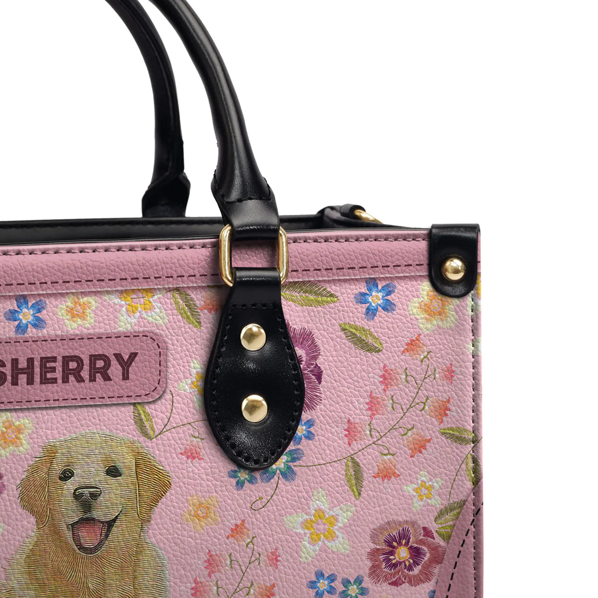 Golden Retriever Gocci Flowers Leather Bag