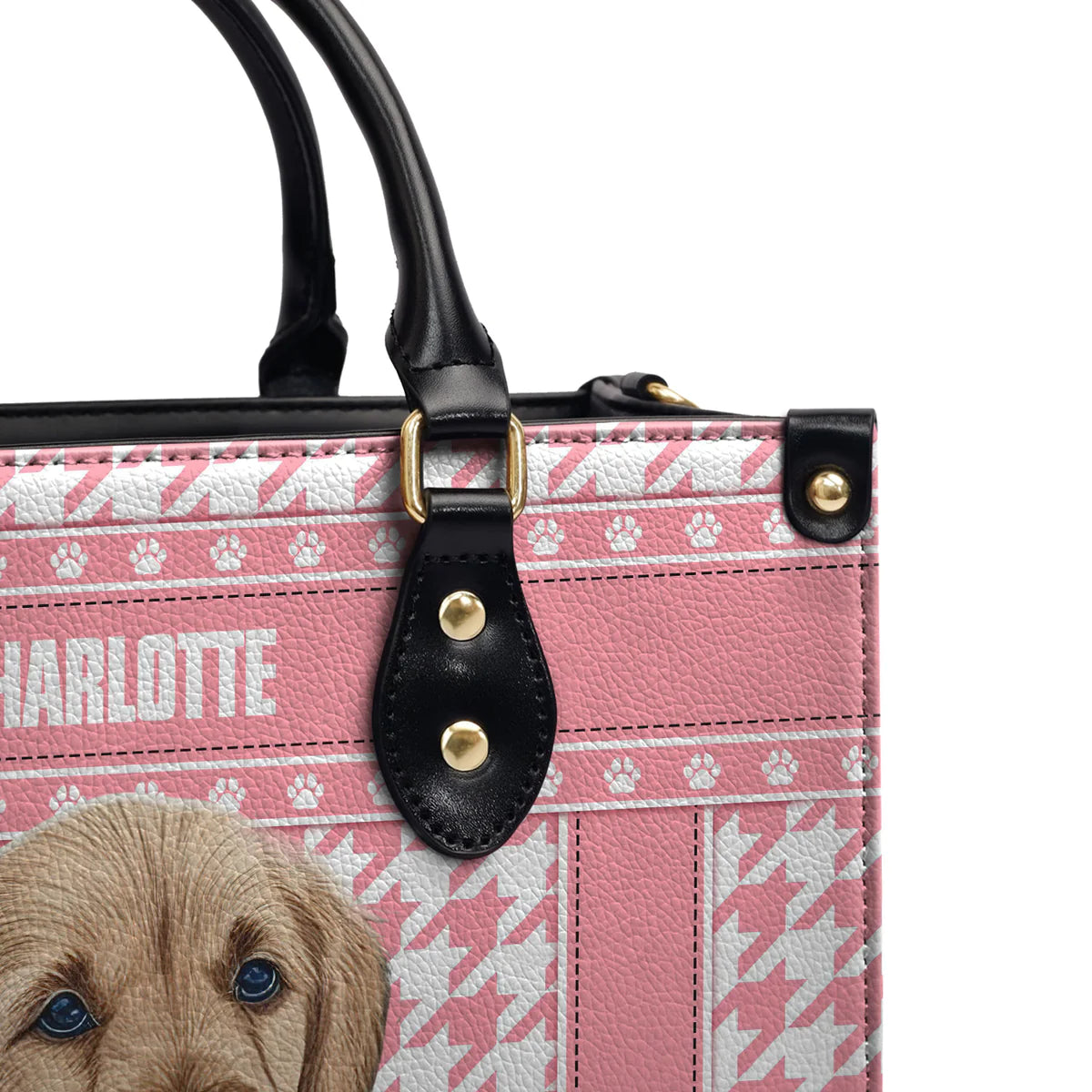 Gior Pink Houndstooth Pattern Baby Golden Leather Bag