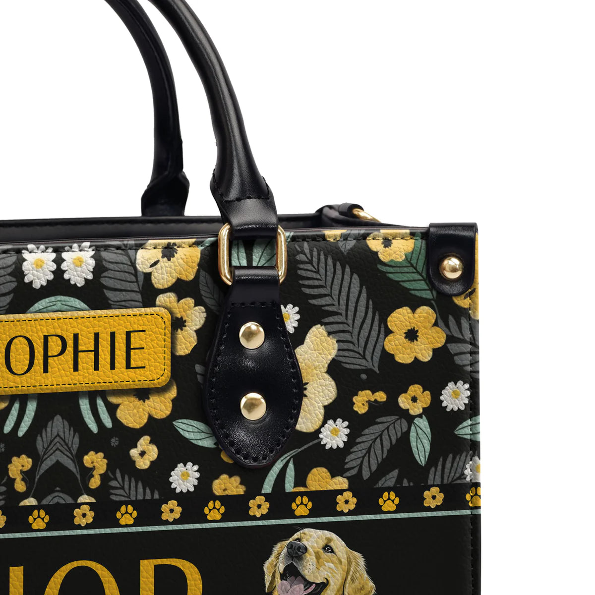 Gior Cute Golden Retriever Yellow Flower Leather Bag