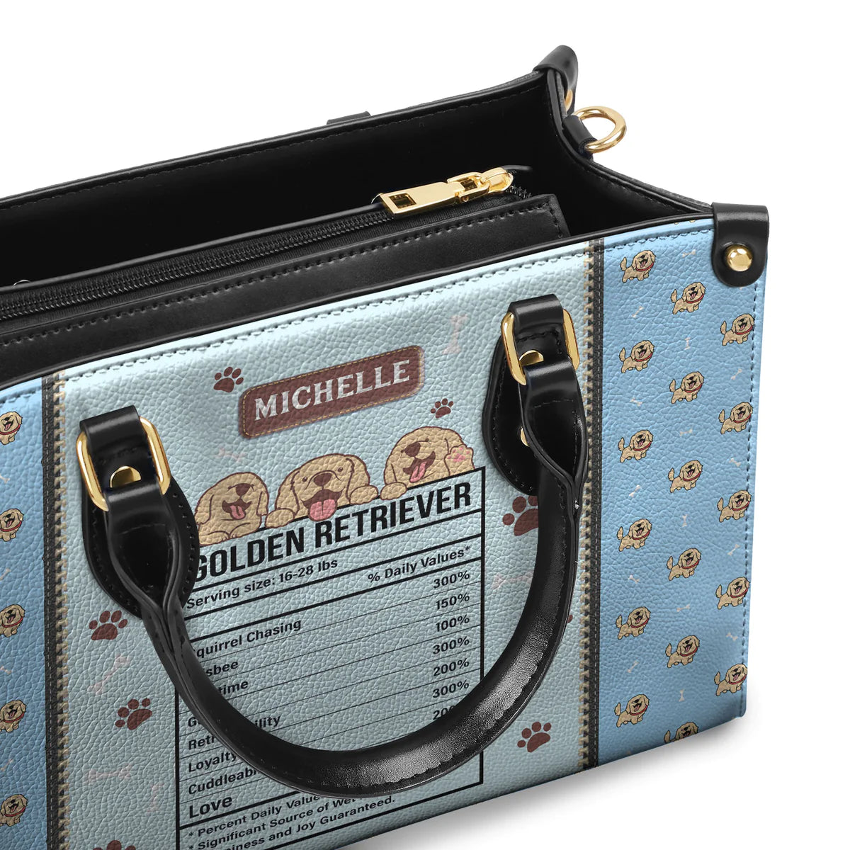 Golden Retriever Nutrition Facts Leather Bag