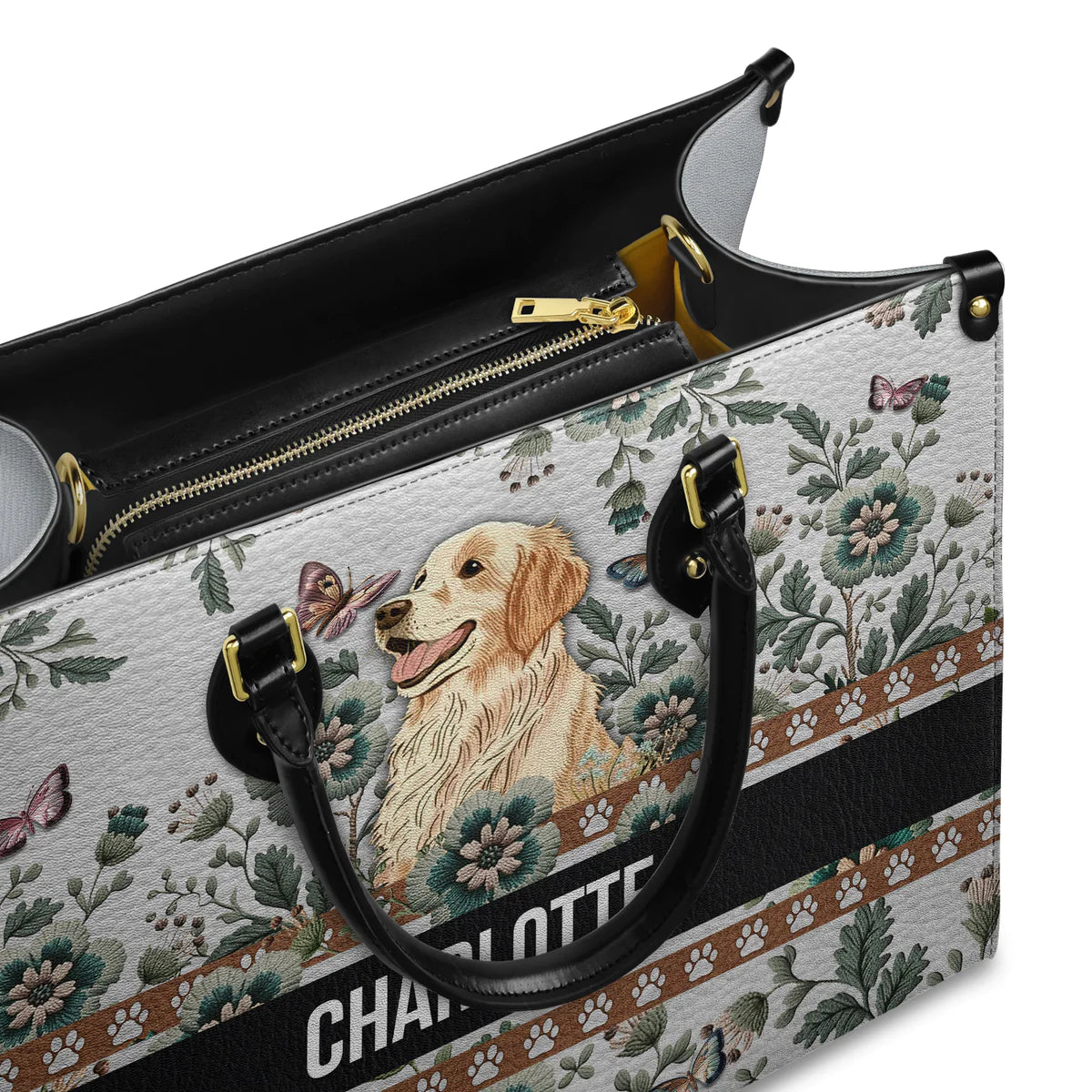 Gior Cute Golden With Butterfly Embroidery Style Leather Bag