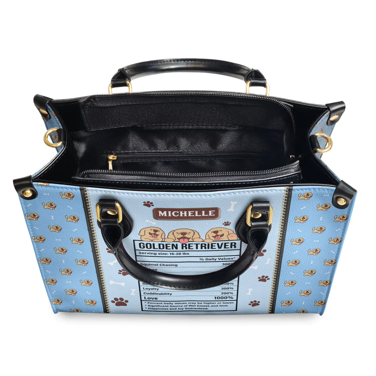 Golden Retriever Nutrition Facts Leather Bag