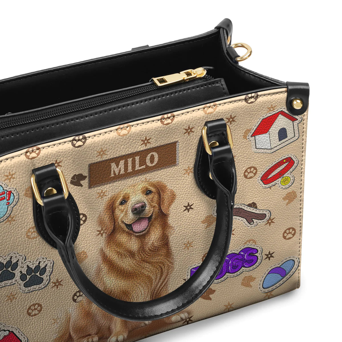 Golden Retriever Funny Paw Leather Bag