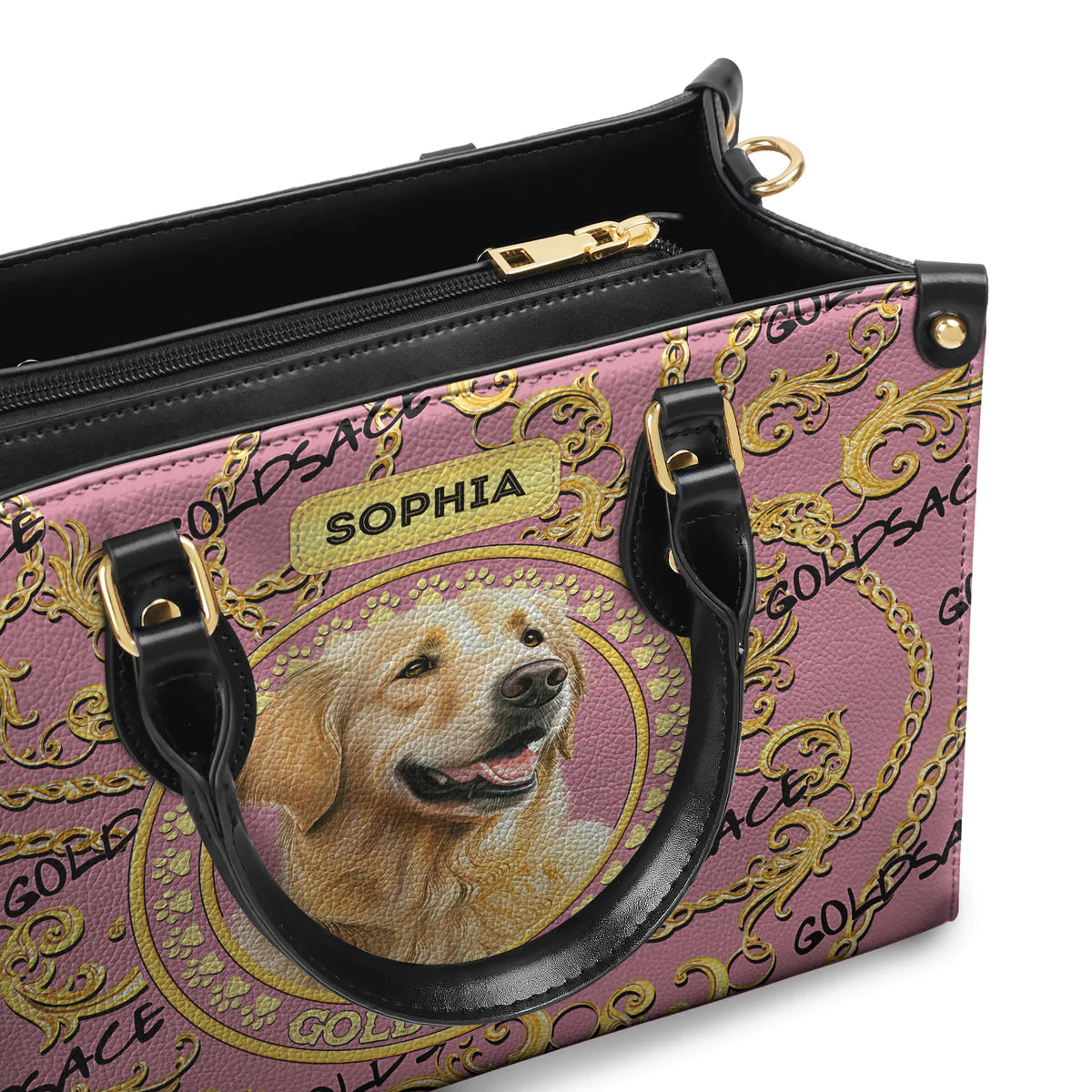 Pink Golden Goldsace Leather Bag