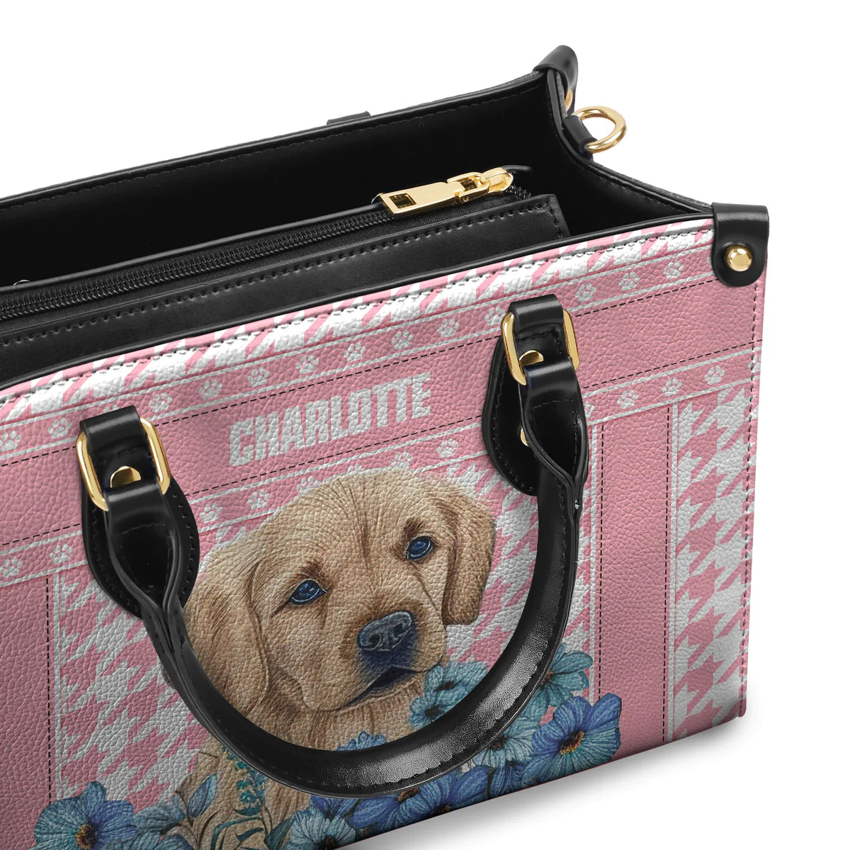 Gior Pink Houndstooth Pattern Baby Golden Leather Bag