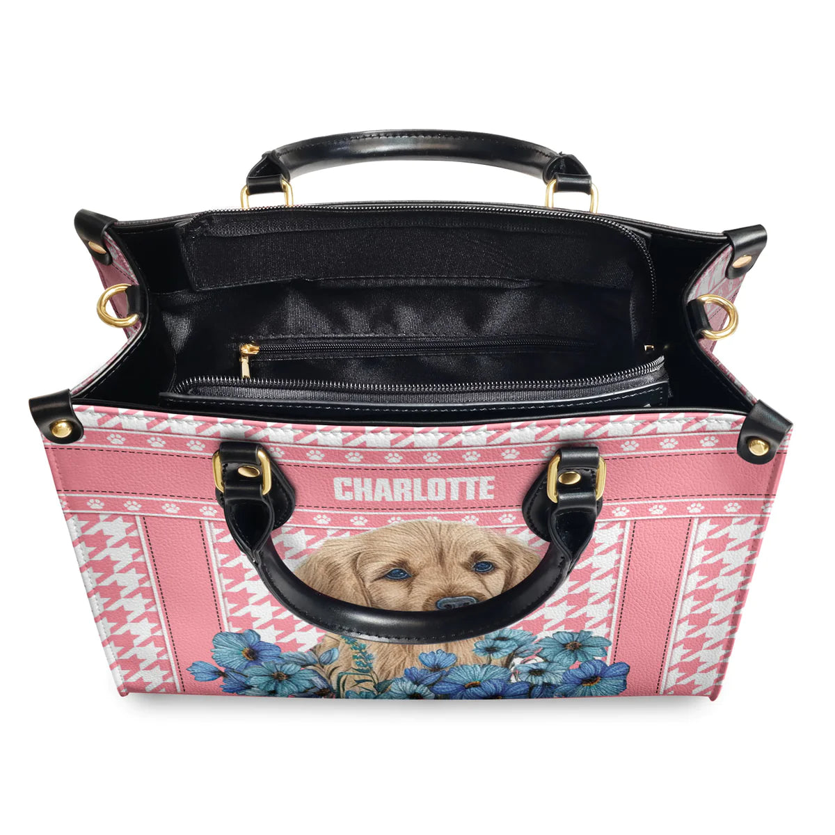 Gior Pink Houndstooth Pattern Baby Golden Leather Bag