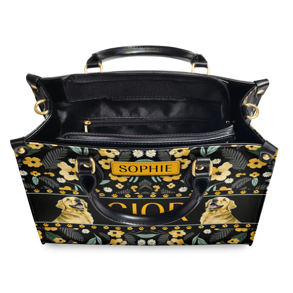 Gior Cute Golden Retriever Yellow Flower Leather Bag