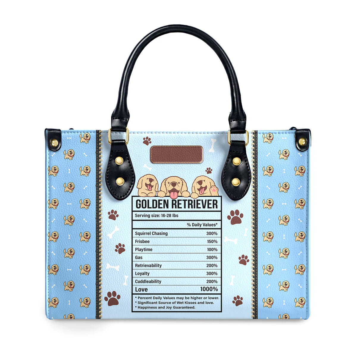 Golden Retriever Nutrition Facts Leather Bag