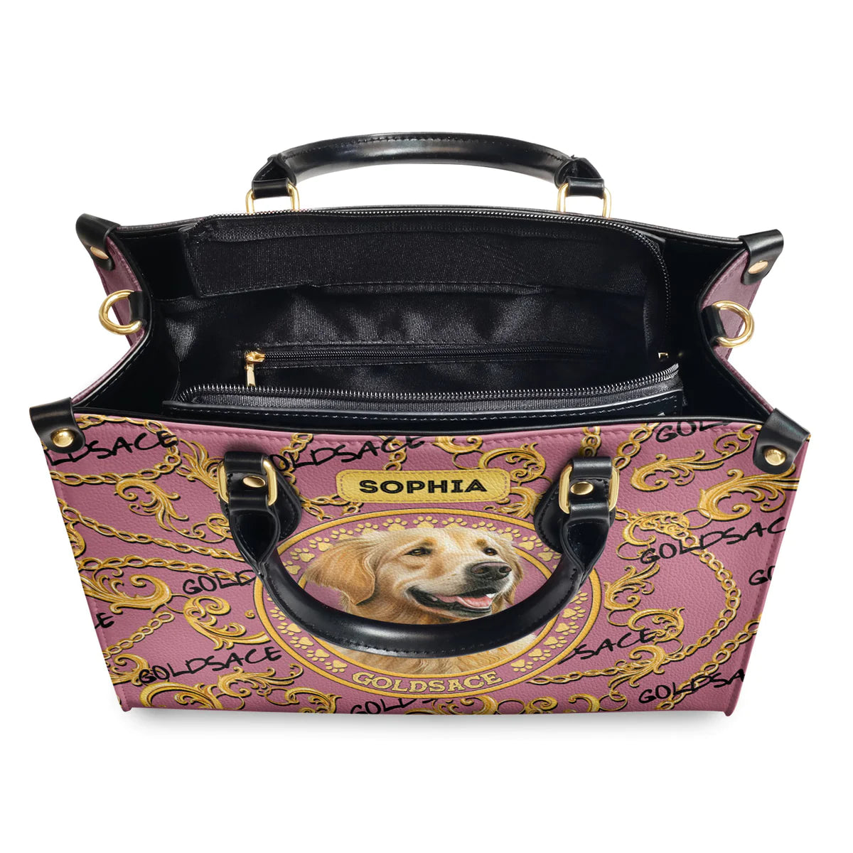 Pink Golden Goldsace Leather Bag
