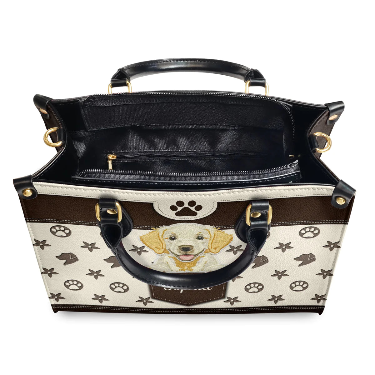 Golden Retriever Puppy Embroidery Style Leather Bag