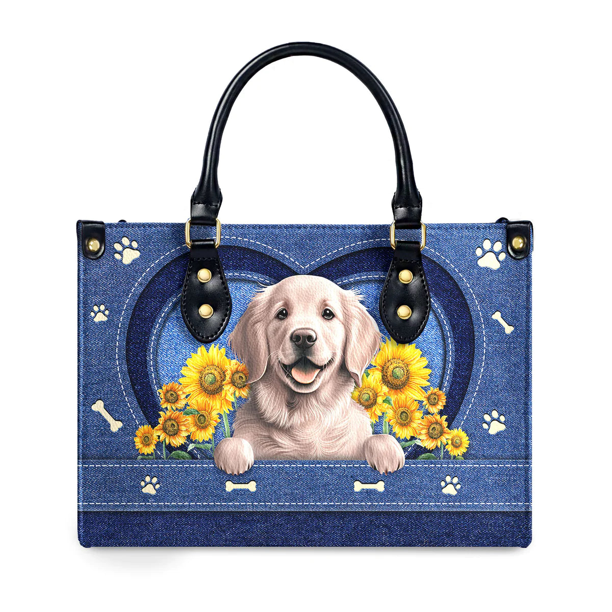 Golden Retriever Lover Denim Style Leather Bag