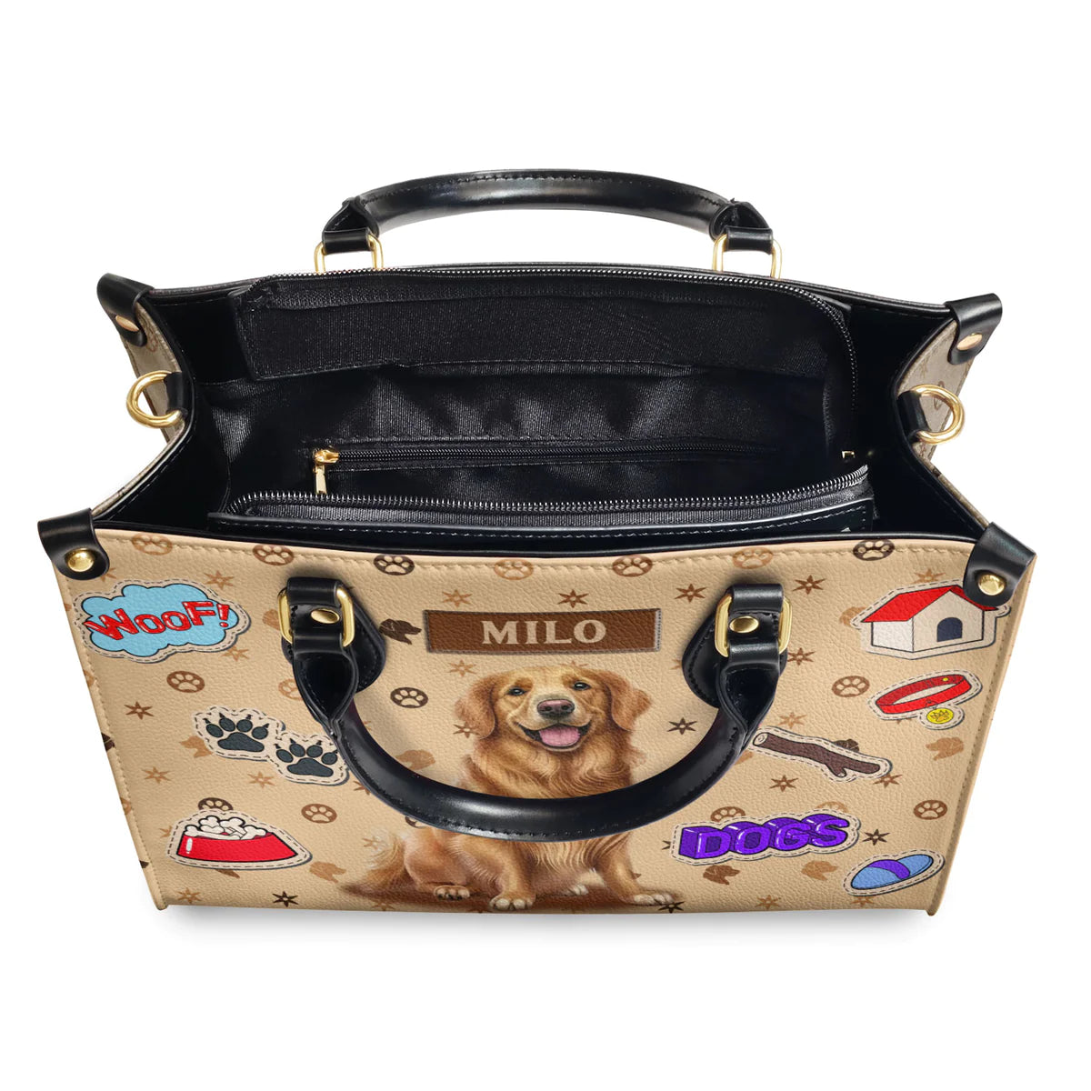 Golden Retriever Funny Paw Leather Bag