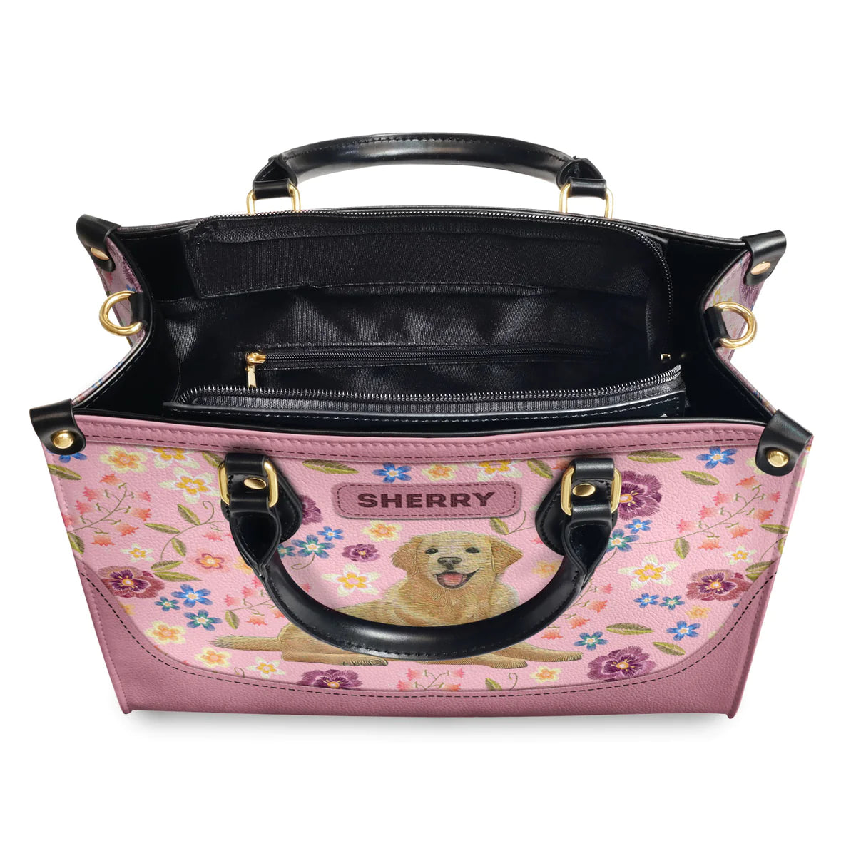 Golden Retriever Gocci Flowers Leather Bag