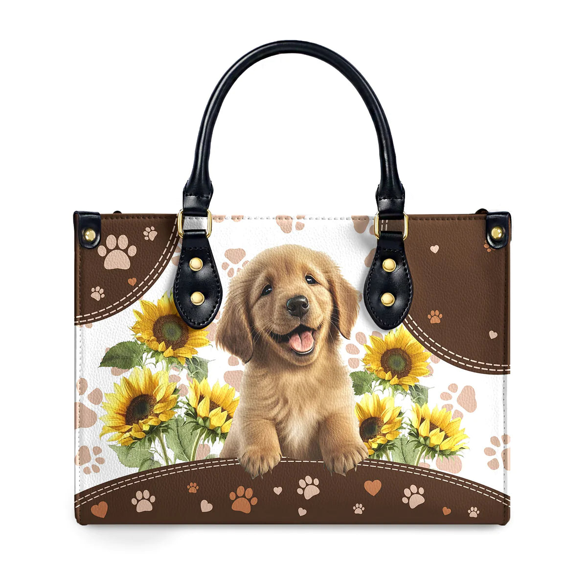 Golden Retriever Sunflowers Leather Bag