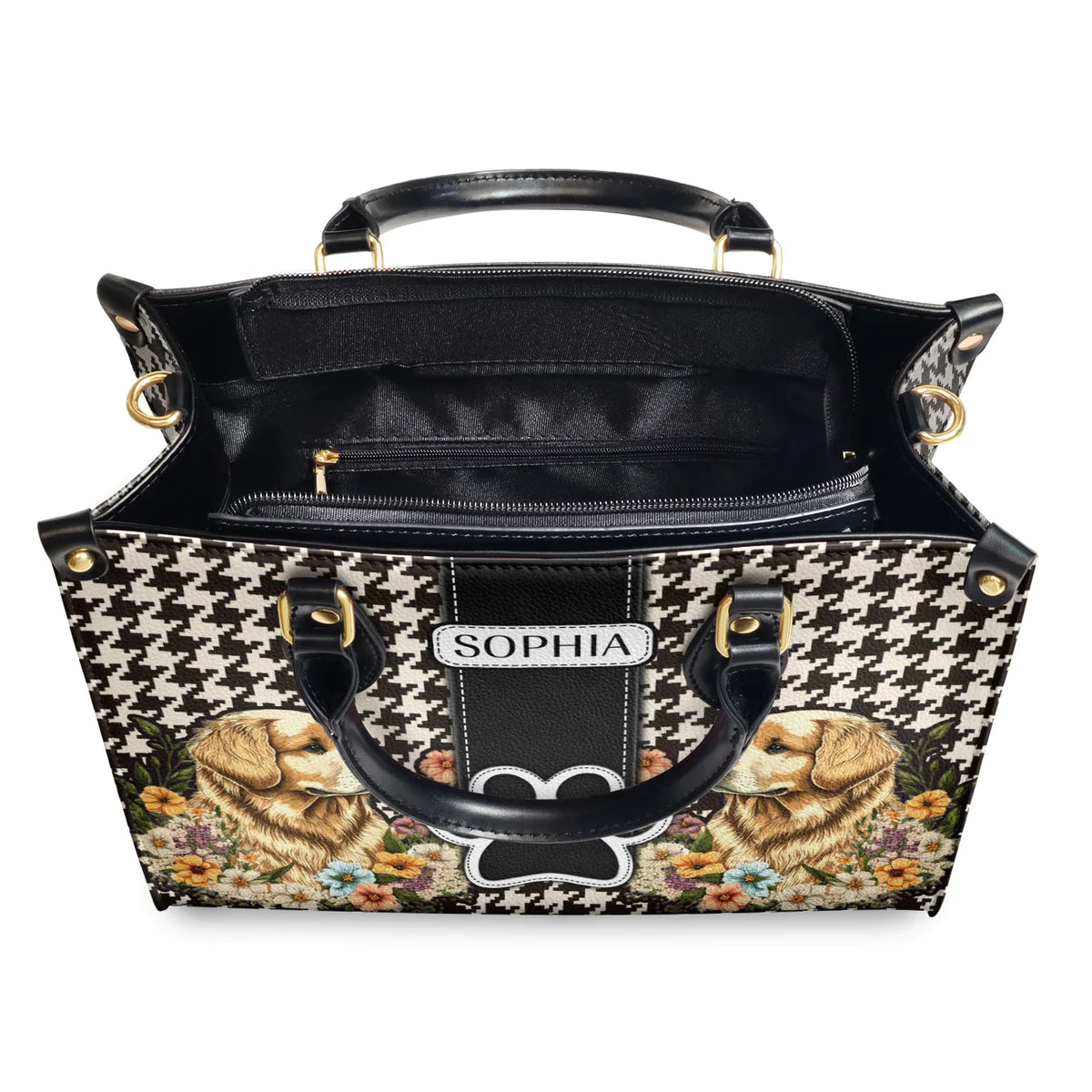 Gior With Embroidery Flower Pattern Cute Golden Leather Bag