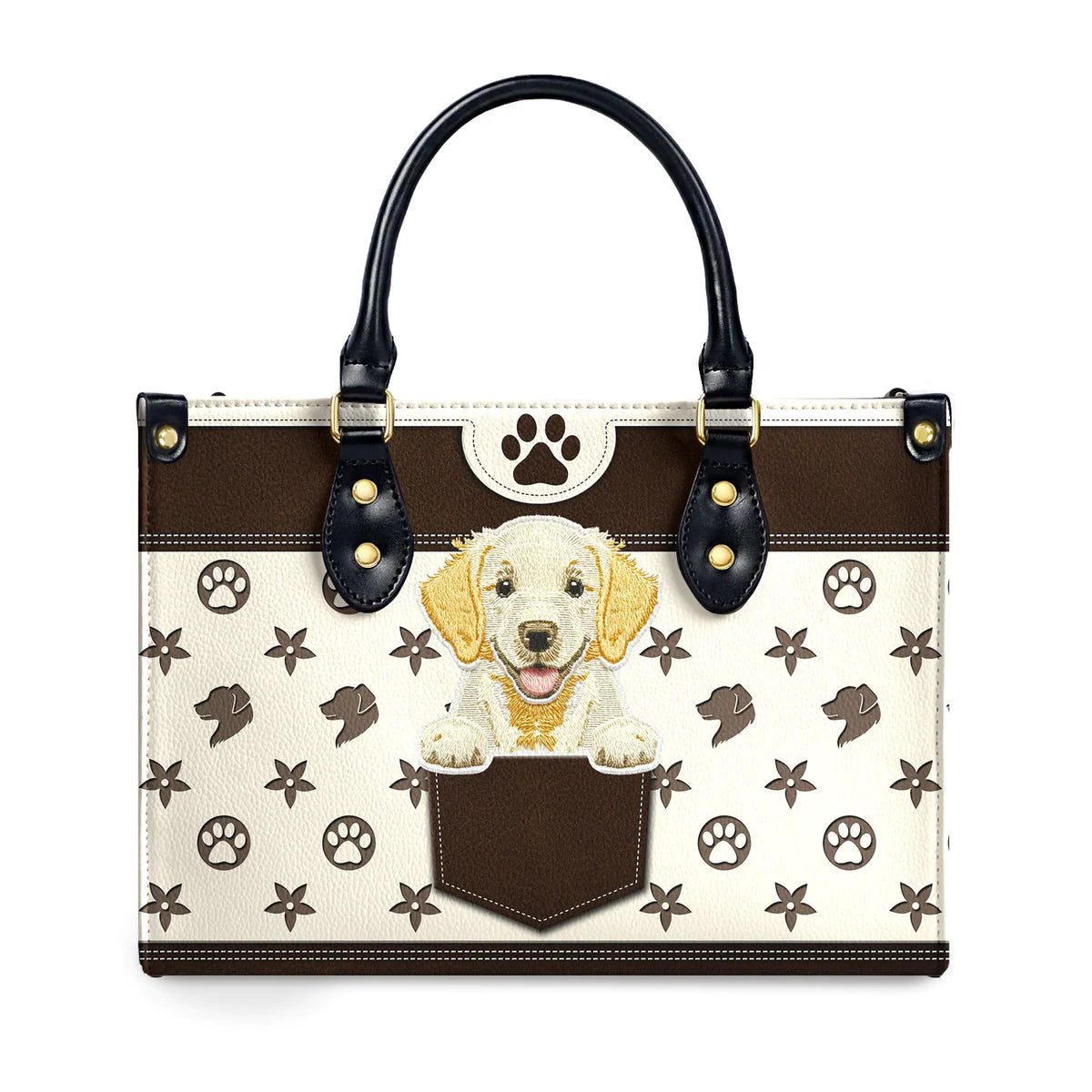 Golden Retriever Puppy Embroidery Style Leather Bag