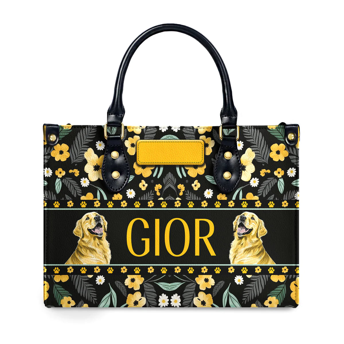 Gior Cute Golden Retriever Yellow Flower Leather Bag