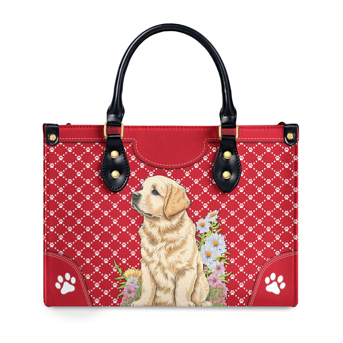 Goldeme Embroidery Style Red And White Golden Leather Bag