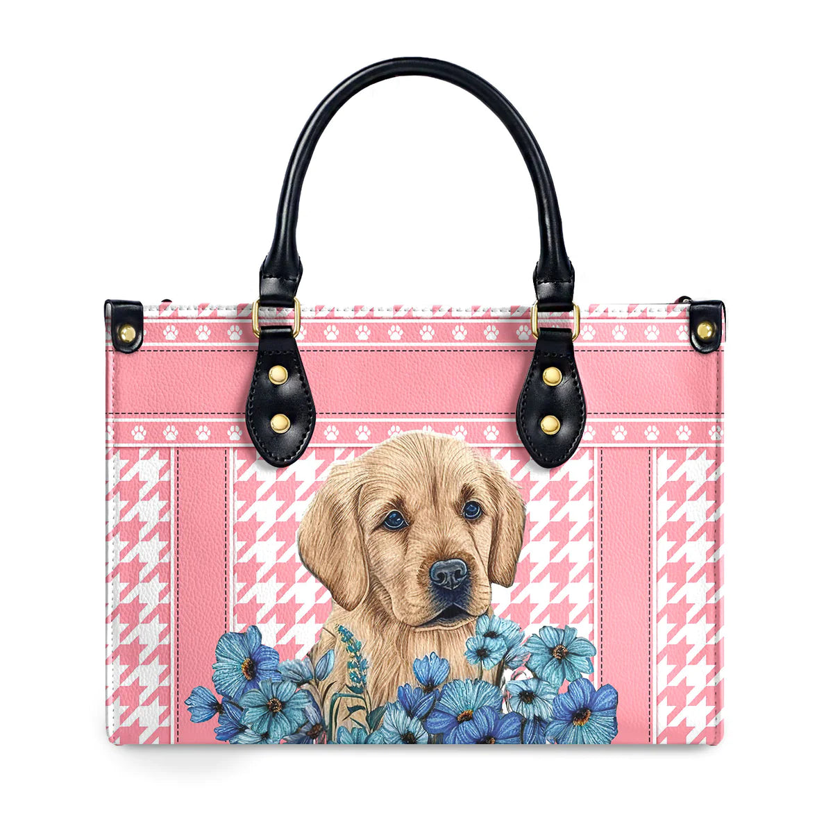 Gior Pink Houndstooth Pattern Baby Golden Leather Bag