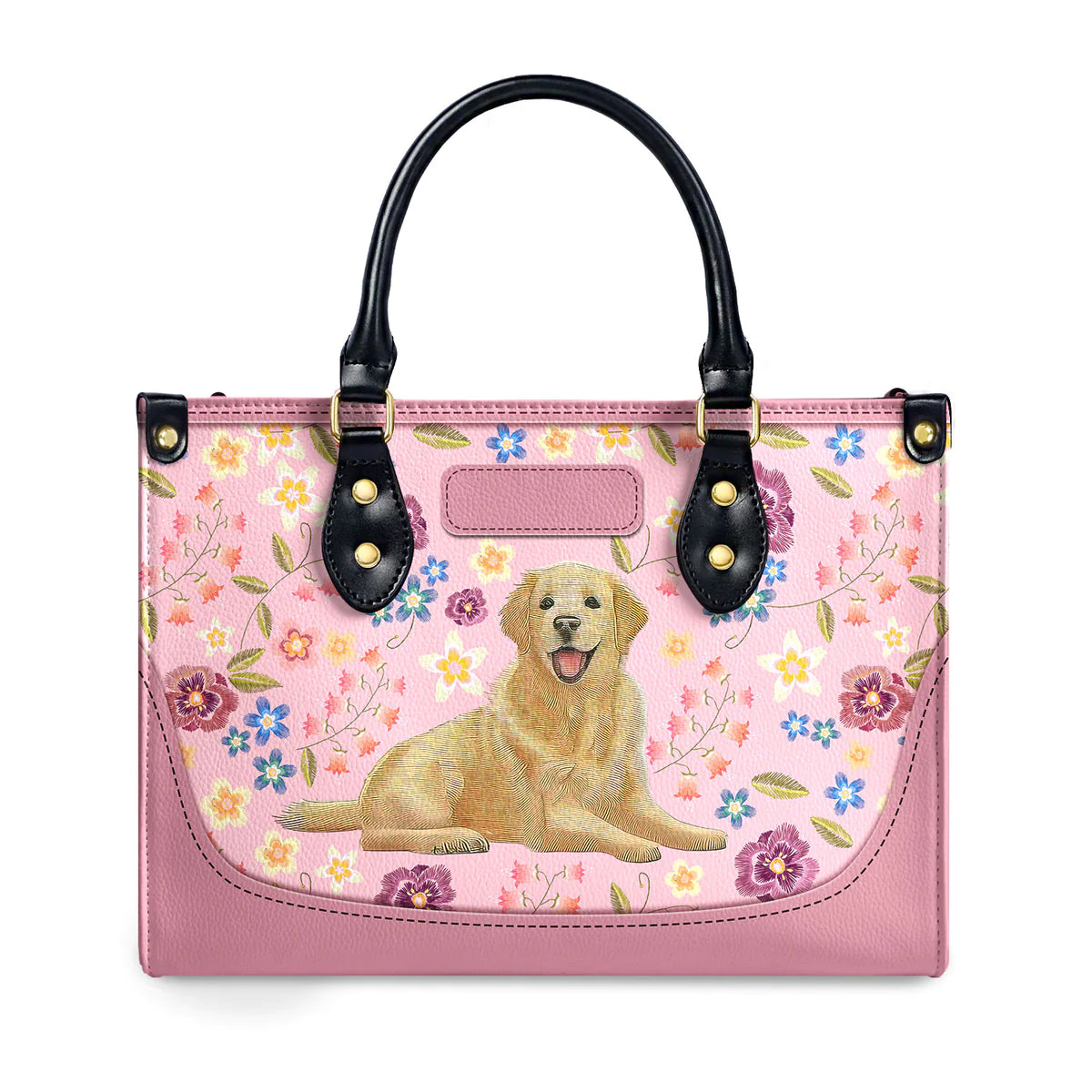Golden Retriever Gocci Flowers Leather Bag