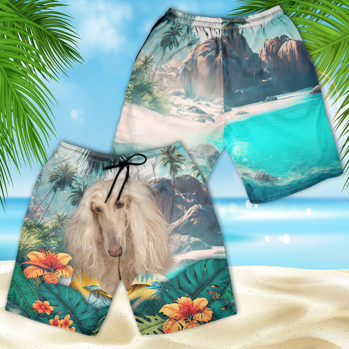 Afghan Hound - 3D Men's Beach Short