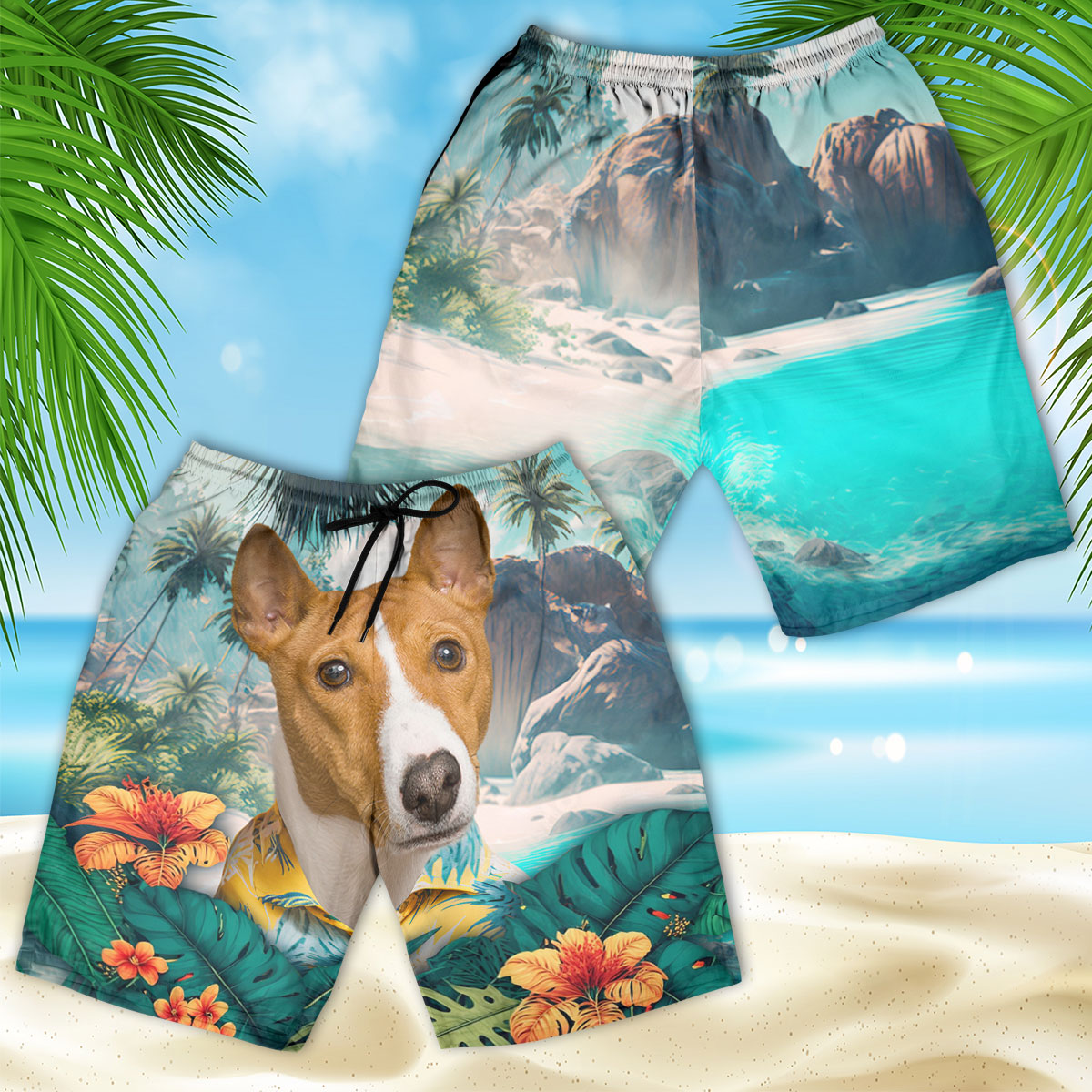 Basenji - 3D Men's Beach Short